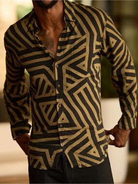 Kenny Flowers “The Dubai Nights” Black & Gold Tropical LS Button-Down Shirt